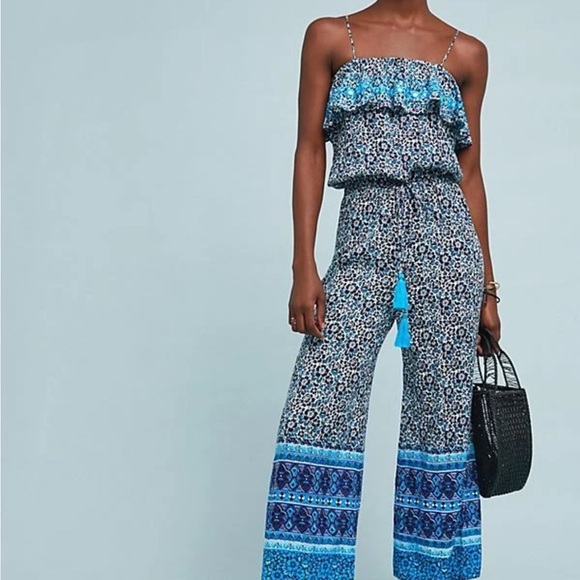 Anthropologie Blue Bohemian Jumpsuit with Wide-Leg Design - Picture 2 of 5